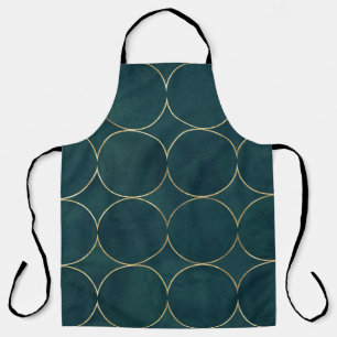 Donker Blauwgroen, gouden cirkels Waterverf. Schort