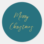 Donker Blauwgroen & Gouden Kleuren Vrolijk Kerstfe Ronde Sticker (Voorkant)