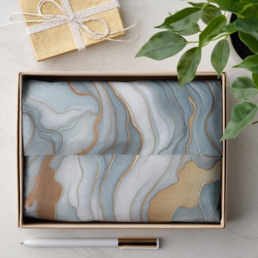 Donker Blauwgroen Grijs Lichtblauw Goud Marmeren K Tissuepapier (Geschenk)