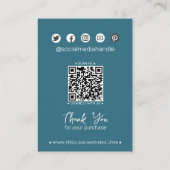 Donker Blauwgroen Leaf Social QR Sieraden Display Contactkaartje (Achterkant)