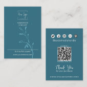 Donker Blauwgroen Leaf Social QR Sieraden Display Contactkaartje (Voorkant / Achterkant)