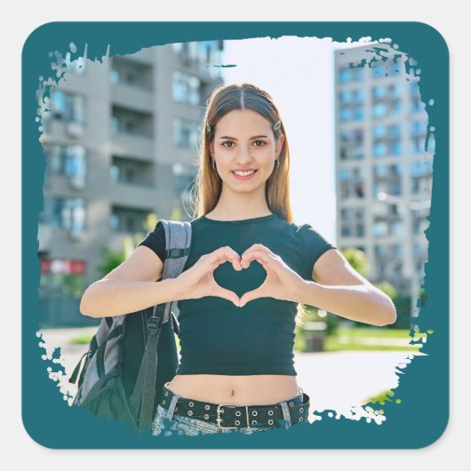 Donker Blauwgroen Modern Grunge Border Foto Vierkante Sticker (Voorkant)