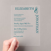 Donker Blauwgroen moderne typografie bruiloft Acryl Uitnodigingen (Insitu (Draagbaar))