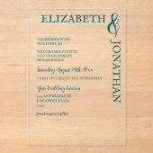 Donker Blauwgroen moderne typografie bruiloft Acryl Uitnodigingen (Voorkant)