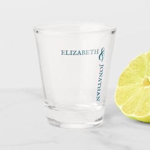 Donker Blauwgroen moderne typografie bruiloft Shot Glas