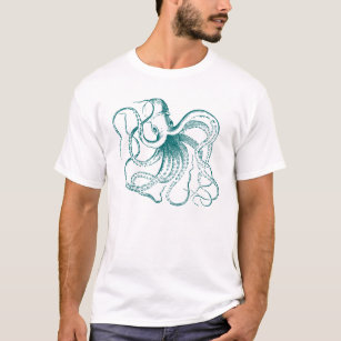 Donker Blauwgroen  Octopus Illustratie T-shirt
