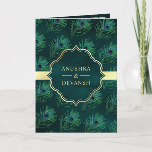 Donker Blauwgroen Peacock Feathers QR Code Bruilof (Voorkant)