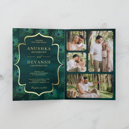 Donker Blauwgroen Peacock Feathers QR Code Bruilof (Binnen)