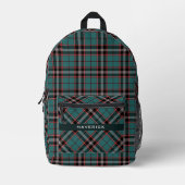 Donker Blauwgroen Plaid Patroon Chique Naam Modern Bedrukte Rugzak (Voorkant)