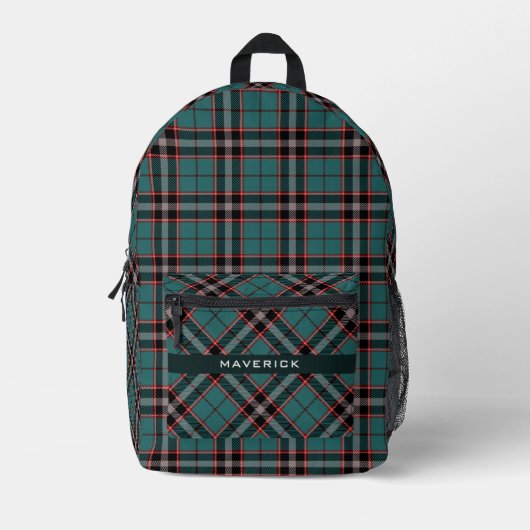 Donker Blauwgroen Plaid Patroon Chique Naam Modern Bedrukte Rugzak (Voorkant)