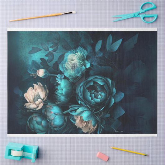 Donker blauwgroen roze pioenen decoupage tissuepapier (Craft)