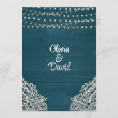 Donker Blauwgroen Rustiek Houten Koord Licht Trouw Programmakaart (Voorkant)