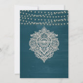 Donker Blauwgroen Rustiek String Light Save the Da Kaart (Achterkant)