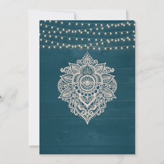 Donker Blauwgroen Rustiek String Light Save the Da Kaart (Achterkant)