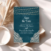 Donker Blauwgroen Rustiek String Light Save the Da Kaart