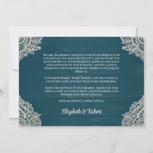 Donker Blauwgroen rustieke elegantie bruiloft Bedankkaart (Achterkant)