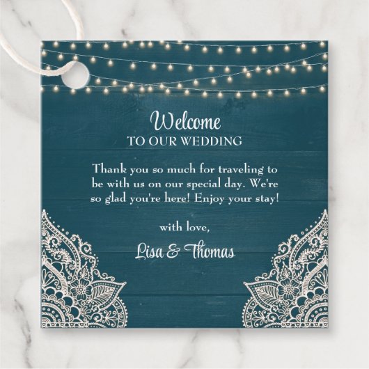 Donker Blauwgroen Rustieke Elegantie Bruiloft Favo Bedankjes Labels (Voorkant)