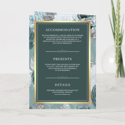 Donker Blauwgroen Seafoam Bloemen QR Code Moslim B (Achterkant)