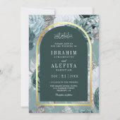 Donker Blauwgroen Seafoam Bloemenboog Moslim Bruil Kaart (Voorkant)