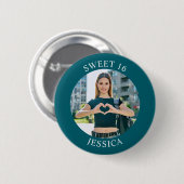 Donker Blauwgroen Sweet 16 Verjaardagskring Foto Ronde Button 5,7 Cm (Voorkant /achterkant)