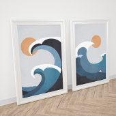 Donker Blauwgroen Terracotta Abstracte oceaan golv Poster