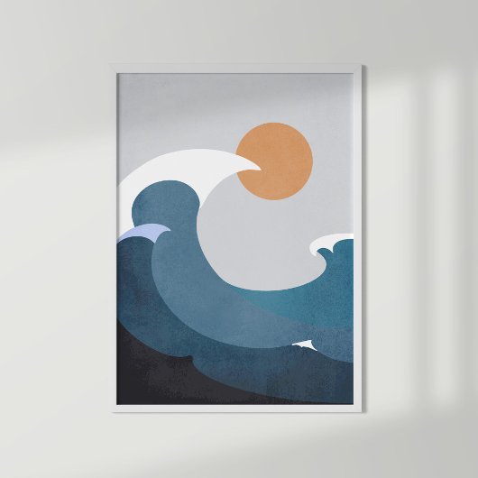 Donker Blauwgroen Terracotta Abstracte oceaan golv Poster