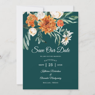 Donker Blauwgroen Terracotta Herfst Bloemen Foto B Save The Date