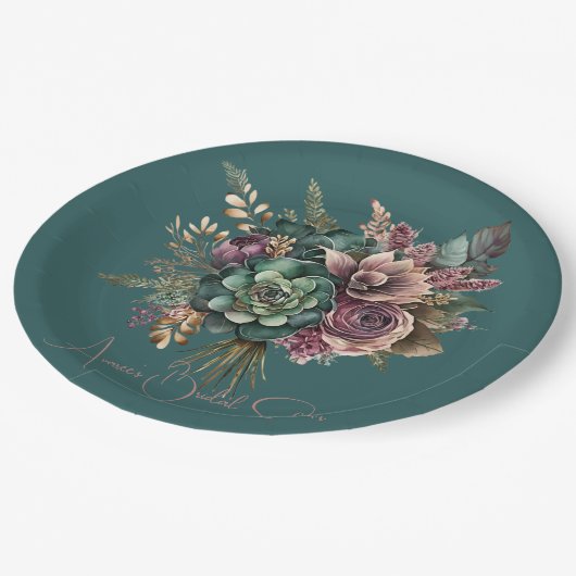 Donker Blauwgroen Turquoise Bourgogne Bloemen Boek Papieren Bordje (Gekanteld)