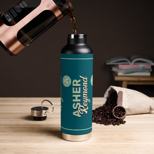 Donker Blauwgroen waterflesje met naam Waterfles (Koffie)