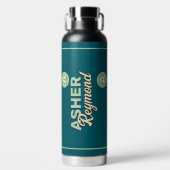 Donker Blauwgroen waterflesje met naam Waterfles (Voorkant)