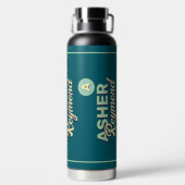 Donker Blauwgroen waterflesje met naam Waterfles (Achterkant)