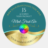 Donker Blauwgroen Wavy Gold Logo Monogram Productl Ronde Sticker (Voorkant)
