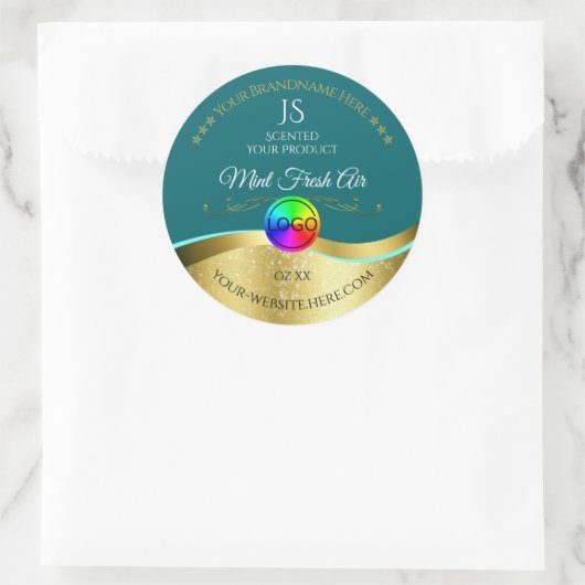 Donker Blauwgroen Wavy Gold Logo Monogram Productl Ronde Sticker (Tas)