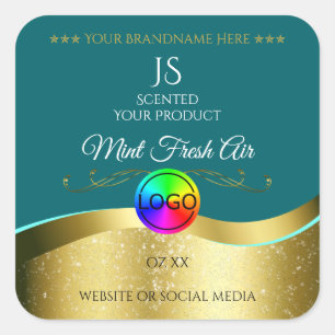 Donker Blauwgroen Wavy Gold Logo Monogram Productl Vierkante Sticker