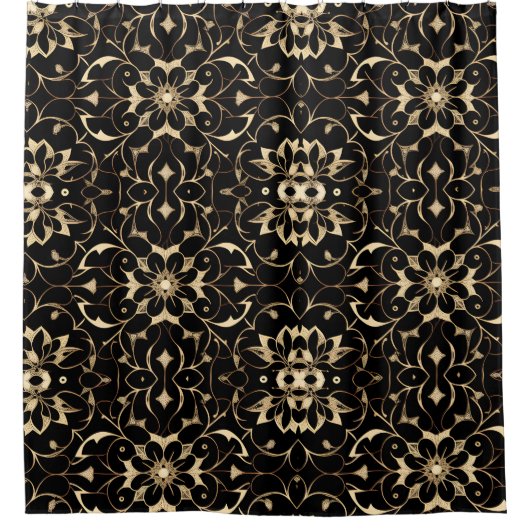 Donker Bloemen Boho Douche Gordijn Stijl 2 (Voorkant)