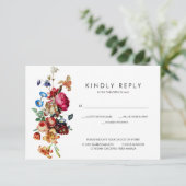 Donker Bloemen Bruiloft RSVP w/Maaltijd Keuze (Staand voorkant)