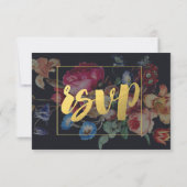 Donker Bloemen Bruiloft RSVP w/Maaltijd Keuze (Achterkant)