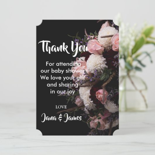 Donker Bloemen dank u Uitnodiging (Staand voorkant)