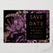 Donker Bloemen Paarse Roos Gouden Bruiloft Save th Folie Uitnodiging