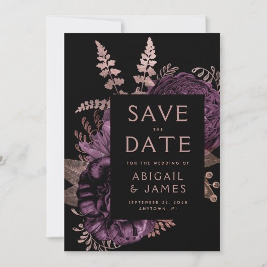 Donker Bloemen Paarse Roos Gouden Bruiloft Save th Kaart (Voorkant)