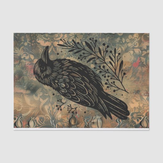 Donker Bloemen Raven Decoupage Tissuepapier (Voorkant)