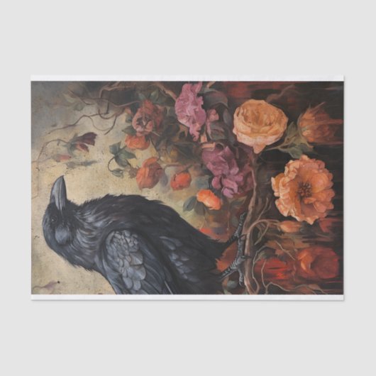 Donker  Bloemen Raven Decoupage Tissuepapier (Voorkant)