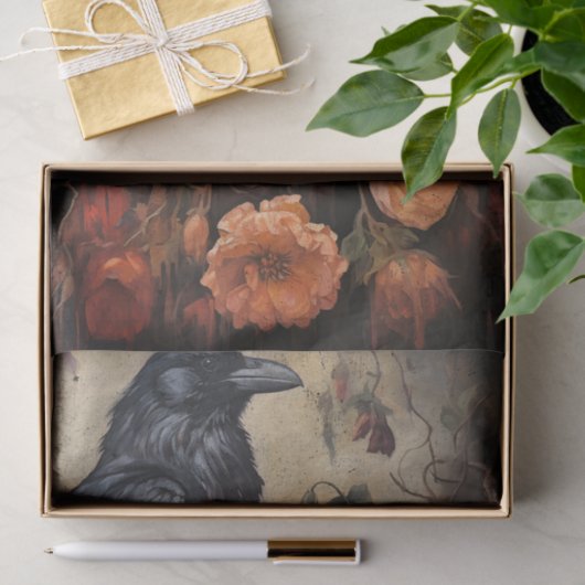 Donker  Bloemen Raven Decoupage Tissuepapier (Geschenk)