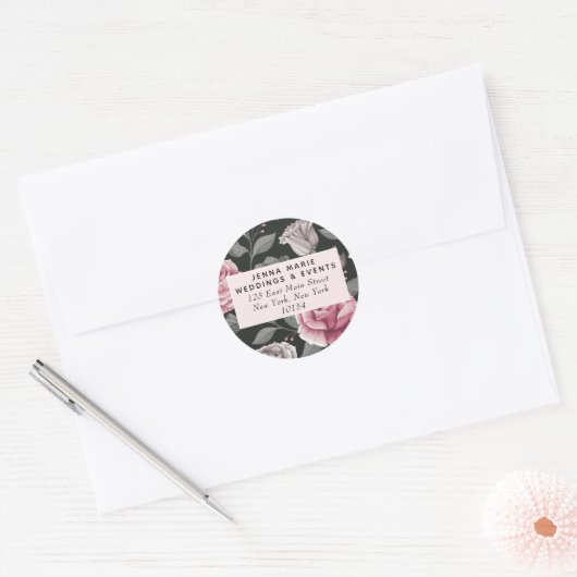 Donker  Bloemen Ronde Sticker (Envelop)