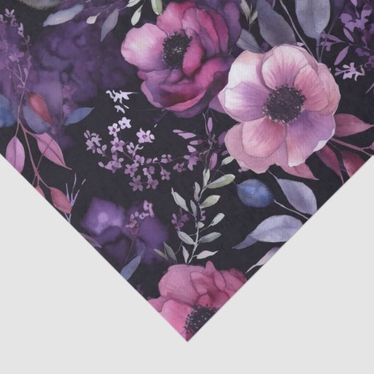 Donker Bloemen Roze & Paarse Anemone Decoupage Tissuepapier (Detail)
