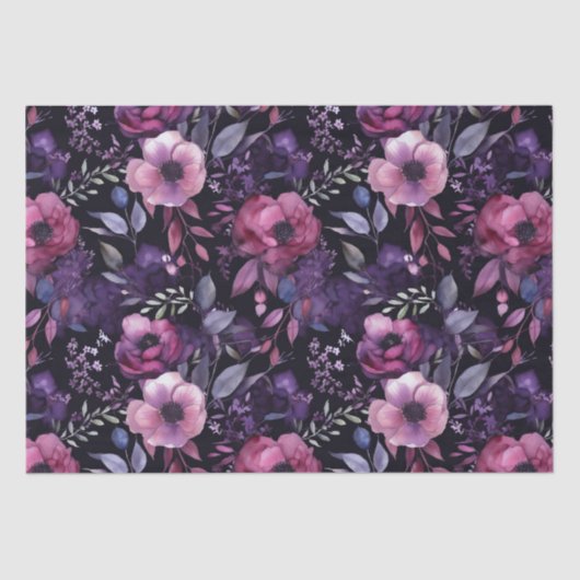 Donker Bloemen Roze & Paarse Anemone Decoupage Tissuepapier (Voorkant)