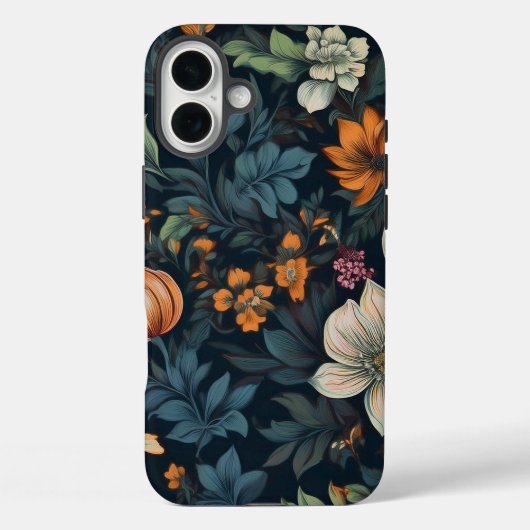 Donker  Bloemen Stoere iPhone 16 Plus Hoesje (Achterkant)