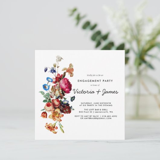 Donker Bloemen Verlovingsfeest Uitnodiging (Staand voorkant)