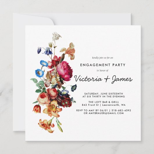 Donker Bloemen Verlovingsfeest Uitnodiging (Voorkant)