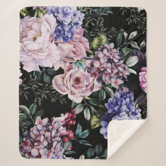 Donker Bloemen Waterverf Naadloos Ontwerp Sherpa Deken